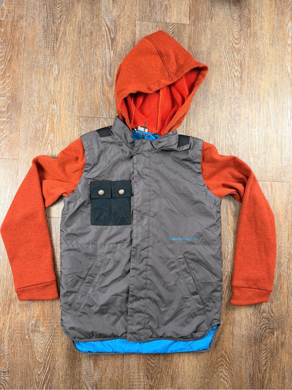 Obermeyer Soren Insulator Jacket Grey Orange Fleece Hood Colorblock | Youth XL